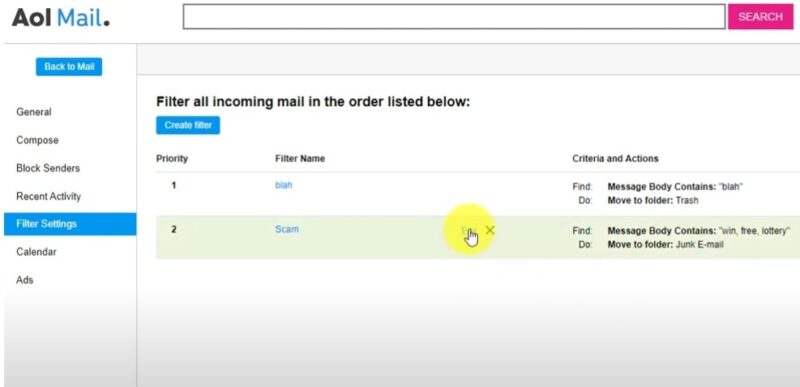 Aol Mail Filter Settings
